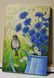 Sparrow and Cornflowers Oil Painting 8x12", Textured Blue Wildflowers and Bird Impasto Canvas Art