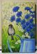 Sparrow and Cornflowers Oil Painting 8x12", Textured Blue Wildflowers and Bird Impasto Canvas Art