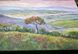 Close-up of impasto texture on Tuscany landscape painting, bold palette knife strokes