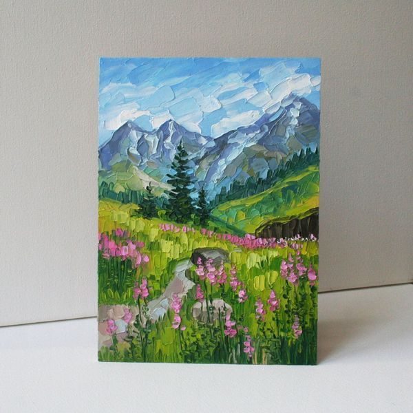 Montana mountain landscape original oil painting on hard panel, made to order national park art