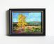Original autumn birch tree painting 4x6 inches acrylic palette knife art in blue frame