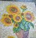 Close-up of sunflower bouquet oil painting, thick impasto texture, palette knife technique