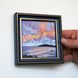 Florida Sunset Mini Oil Painting - Original Framed Seascape Art 4x4 , Palette Knife Clouds Artwork