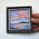 Florida Sunset Mini Oil Painting - Original Framed Seascape Art 4x4 , Palette Knife Clouds Artwork