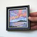 Florida Sunset Mini Oil Painting - Original Framed Seascape Art 4x4 , Palette Knife Clouds Artwork