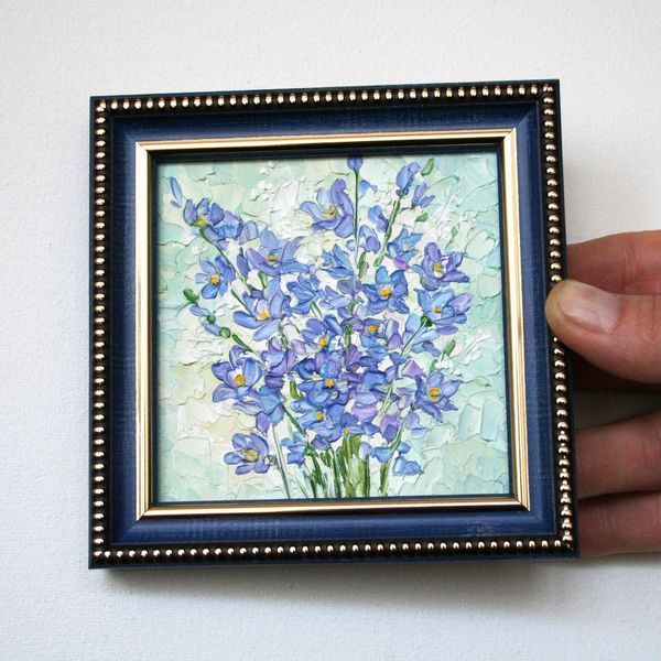 palette knife textured miniature painting, original art 4x4