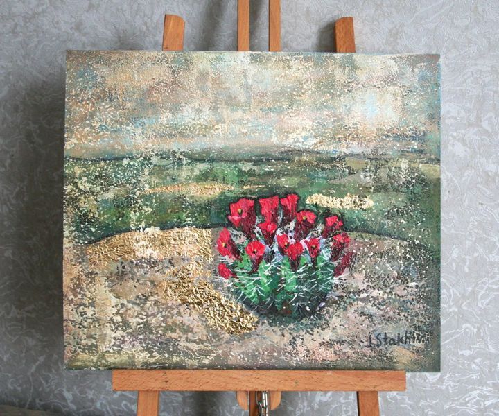 Cactus painting &mdash; original desert landscape art, unframed, 14x12 inch