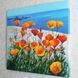 California poppies and ocean oil painting, palette knife textured floral landscape art