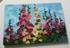 Framed Mini Painting of Hollyhocks 4x6, Original Ukrainian Art for Shelf or Wall Gallery