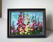 Framed Mini Painting of Hollyhocks 4x6, Original Ukrainian Art for Shelf or Wall Gallery