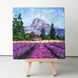 Oregon Lavender Fields mini oil painting on easel, Mount Hood impasto palette knife art 5x5 inches