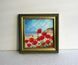 Original red poppy painting framed in green &mdash; impasto miniature oil art 4x4 by Iryna Stakhiv