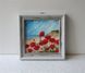 Poppy field miniature painting in frame &mdash; original impasto palette knife art 4x4